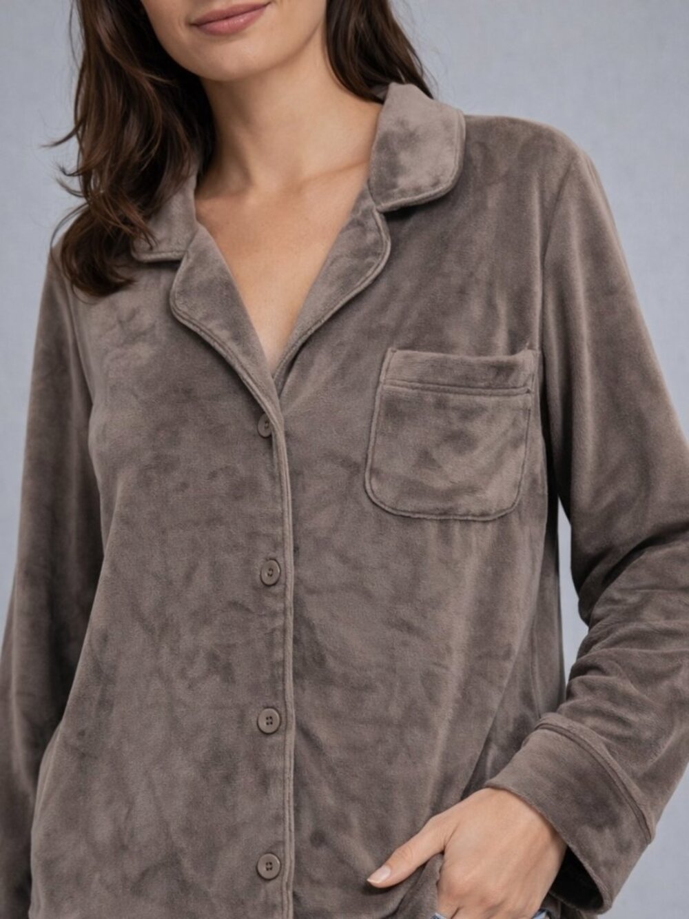 Skims Velour Brown Long Sleeve Pajama‎ Top Size S Soft Comfy Lounge